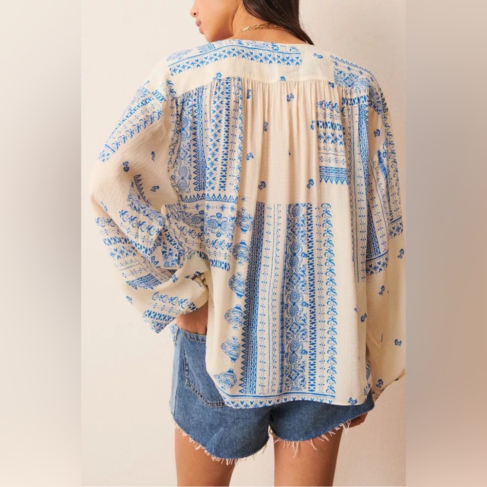 ba&sh Cream Blouse with Blue Floral Print - Picture 5 of 16